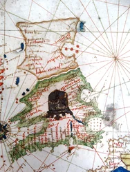 England, Wales och Skottland, från en renässanskarta över Europa, Jacopo Russo (efter), 1528