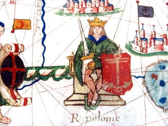 detalj av kungen av Polen från en renässanskarta över Europa, Jacopo Russo (efter), 1528
