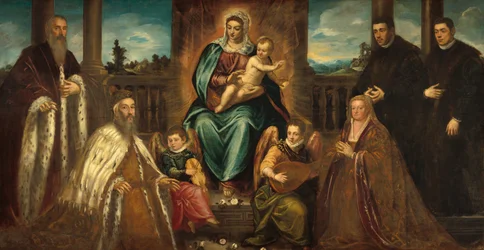 Doge Alvise Mocenigo och familj före Madonnan och barnet