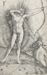 Apollo med pil och båge på himlaklotet och Diana med rådjur, 1503-5