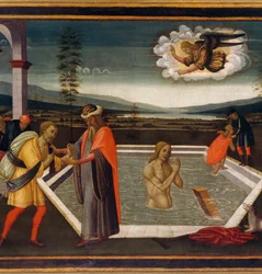 Probatic Pool, detalj med mirakel av paralytisk, av Jacopo di Arcangelo eller Jacopo del Sellaio (1442-1493), Detalj