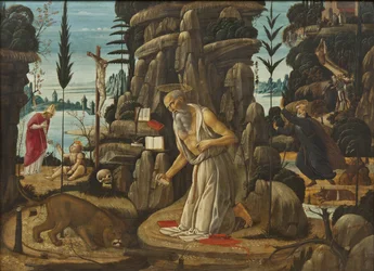 Saint Hieronymus penitent - Den botfärdige Saint Hieronymus, av Jacopo del Sellaio (1442-1493). Olja på trä. Mått: 66,5x91,5 cm. Nationalmuseum Stockholm