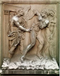 Adam och Eva jagar på det jordiska paradiset lågpräglad marmor av Jacopo Della Quercia (1374/8-1438) 1430-1435 Dim. 86x68 cm Bologna Chiesa di San Petronio