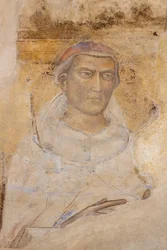 "Porträtt av Saint (St. Yves Hélory?) (fresk)