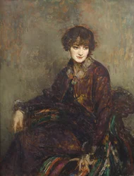 Porträtt av Daisy Fellowes, född Marguerite Decazes de Glücksbierg (1890-1962) (olja på duk)