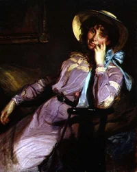 Porträtt av Miss M.D. McEwen (olja på duk)