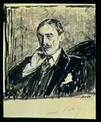 Porträtt av den franske författaren Paul Ambroise Valery (1871-1945) (bläck på papper)