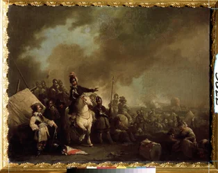 ""Militärlägret under belägringen"" (Militärläger under belägringen) Målning av Jacques Courtois dit le Bourguignon (1621-1676) 1600-talets statliga friluftsmuseum Tsarskoye Selo, Sankt Petersburg