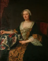 Markisinnan de Castellane med sitt broderi, efter 1743 (olja på duk)