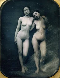 [Två stående kvinnliga nakenbilder], cirka 1850
