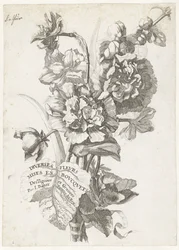 Titelsida med en bukett pioner Titelblad: Diverse blommor i buketter Olika blommor i buketter (serietitel på objekt) Olika blommor i buketter (serietitel)