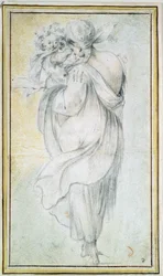 Zigenare med ett barn - Verk av Jacques Bellange (cirka 1575-1616), blod och svartvit krita på papper (30x16,5 cm), tidigt 1600-tal - Zigenare med ett barn, blod, svartvit krita på papper av J Bellange, tidigt 1600-tal - delstaten H