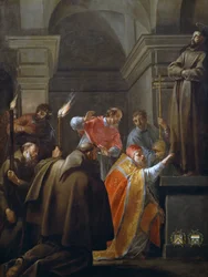 Påven Nicholas V i den helige Franciskus av Assisis grav, målning av Jacques Blanchard (1600-1638)