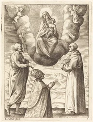 Bonifatius VIII med de heliga Franciskus och Crispin som tillber jungfrun och barnet
