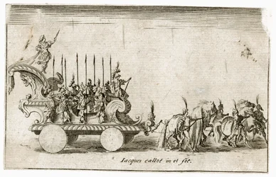 Strid mot barriären: Hans höghet hertig Karl IV:s entré, föreställande solen ... (gravyr)