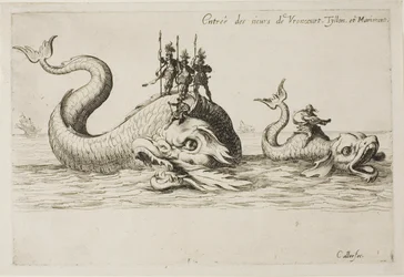 Inträde av Mm. de Vroncourt, Tyllon och Marimont, från The Combat at the Barrier