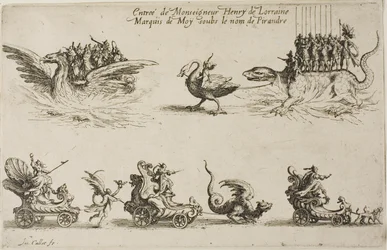 Inträde av Monseigneur Henry de Lorraine, Marquis de Moy, under namnet Pirandre, från The Combat at the Barrier