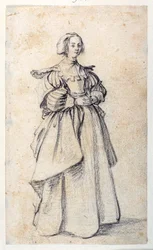 Kvinnlig figur (svart krita på papper)