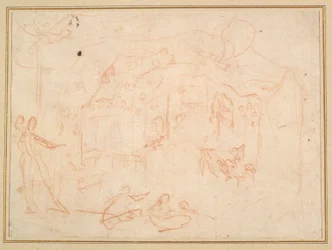 Figurstudier (recto); En scenuppsättning (verso)