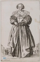Adeln, Damen med solfjädern. Nionde numret i en serie om 12 blad (Lieure 557, Meaune 683)