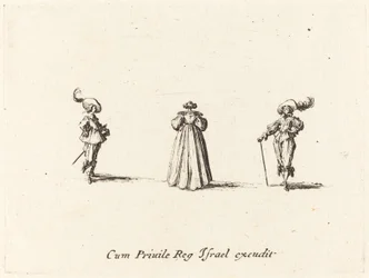 Lady sett bakifrån och två herrar, troligen 1634.