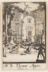 Sankt Thomas martyrdöd, plansch sex från Apostlarnas martyrdöd