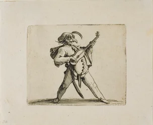 Maskerad komiker som spelar gitarr, från Varie Figure Gobbi