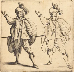 Officer med stor plym, framifrån, 1617 och 1621.