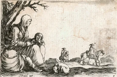Bondekvinna som vilar (gravyr)