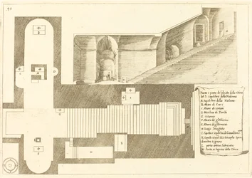 Plan och del av höjden av kyrkan av den heliga graven av Madonna
