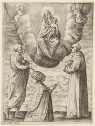 Påven Bonifatius VIII med Sankt Franciskus och Sankt Crispinus som tillber Jungfrun och Jesusbarnet
