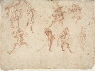 Sketcher för Balli di Sfessania (recto) Sketches of Dancers (verso)