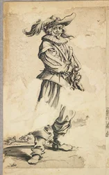 Soldat med fjäderhatt, från La Noblesse de Lorraine (verso), c.1620-23