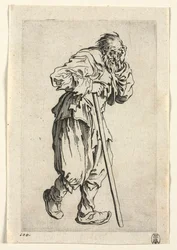 Tiggarna: Tiggare som lutar sig mot en pinne, ca. 1623.