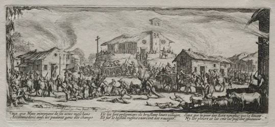 Krigets stora elände: Plundring och bränning av en by, 1633.