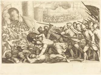 Trupperna som tvingar fram porten till en stad, ca. 1614.