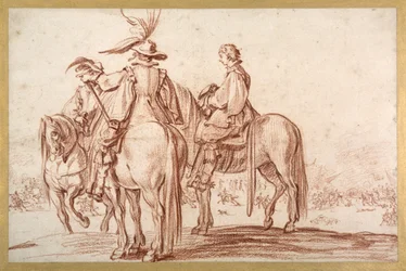 Tre ryttare (röd krita på papper)