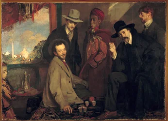 André Gide och hans vänner på Café Maure vid världsutställningen 1900 (Eugène Rouart; Charles Chanvin; Athman Ben Salah; Henri Ghéon). Målning av Jacques-Émile Blanche (1861-1942), 1900. Mått: 1,56x2,2 m. Rouen, Musée des Beaux-Arts