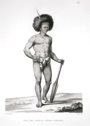 Papuaöarna: Spetälska offer, från "Voyage Autour du Monde (1817-20)", av Louis Claude Desaulses de Freycinet (1779-1842), graverad av Forget, publicerad 1822-24 (litografi).