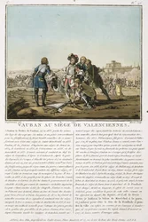 Sebastien le Prestre de Vauban (1633-1707) vid belägringen av Valenciennes (1677), graverad av Jean Baptiste Morret (fl.1790-1820), 1790 (färgad litografi)