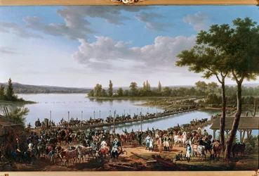 Napoleons passage av Donau före slaget vid Wagram ... (målning på duk)