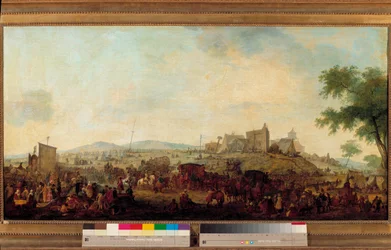 Utsikt över det militära manövreringslägret som upprättats under befäl av prinsen av Conde nära Saint Omer från 5 augusti till 25 september 1788. Detta är Louis V Joseph de Bourbon-Conde (1736-1818). Målning av Jacques Francois Joseph Swebach (1769-1823) 1