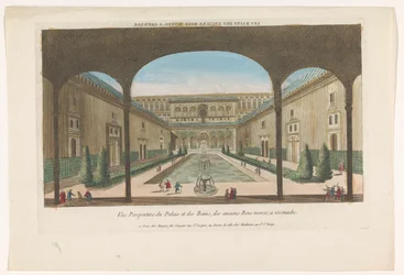 Utsikt över en innergård med fontäner av Alhambra i Granada Les bains des enciens rois Mores, en granat (titel på objekt)