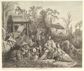 Den kinesiska trädgården, från Chinoseries, efter 1743.