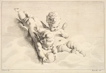 Two Cupids, One Holding a Ball, mitten till slutet av 1700-talet.