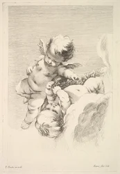 Two Cupids, One Holding a Wreath, mitten till slutet av 1700-talet.