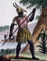 Bar som används för omskärelser på Goree Island, Senegal, färggravyr från teckning av Labrousse (aktiv 1796), från Encyclopedia of voyages, av Jacques Grasset de Saint-Sauveur (1757-1810)