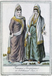 Europeiska kvinnor i turkisk klädsel - i "" Encyclopédie des voyages"" av Grasset Saint Sauveur, red. Paris 1796