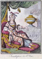 Frontispice of Asia - i "" Encyclopedia of Travels"" av Grasset St Sauveur, red. 1796