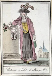 Venetiansk kvinna i mask - i "" Encyclopedia of travels"" av Grasset Saint Sauveur, red. Paris 1796